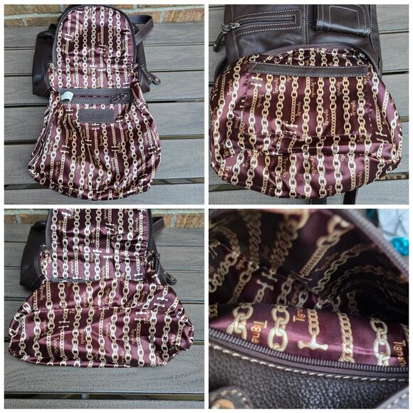 Leather Backpack Tignanello Brown Pebbled Purse Bag Keychain main image 6